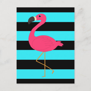 Cartão Postal Flamingo rosa no chão e preto