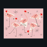 Cartão postal Flamingo Santas Rosa<br><div class="desc">Um design de Natal animado e esquisito com um toque retrorreflector com flamingos cor-de-rosa vestindo chapéus de Santa, formas geométricas creme e estrelas em um fundo rosa (mudança de cor). Um design personalizável para você personalizar com seu próprio texto, imagens e ideias. Uma imagem de arte digital original criada por...</div>