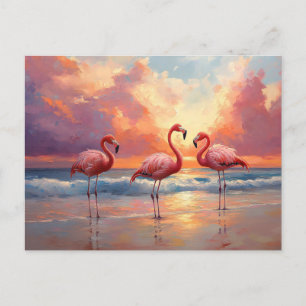 Cartão Postal Flamingo Trio na Praia