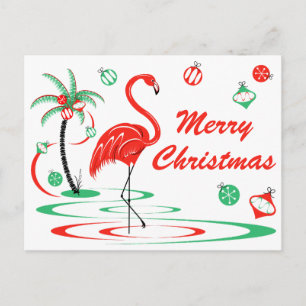 Cartão Postal Flamingo Vermelho de Natal Paisagem Feliz Natal
