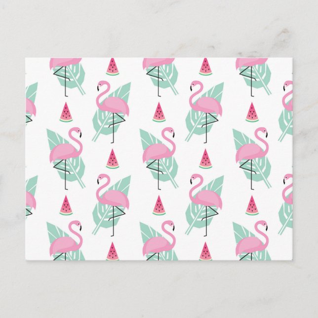 Cartão Postal Flamingo & Watermelon Pastel Pattern (Frente)