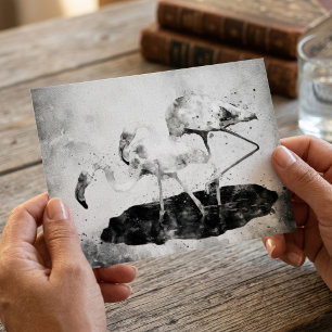 Cartão Postal Flamingos Black and White Watercolor