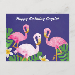 Cartão Postal Flamingos cor-de-rosa tropical em roxo