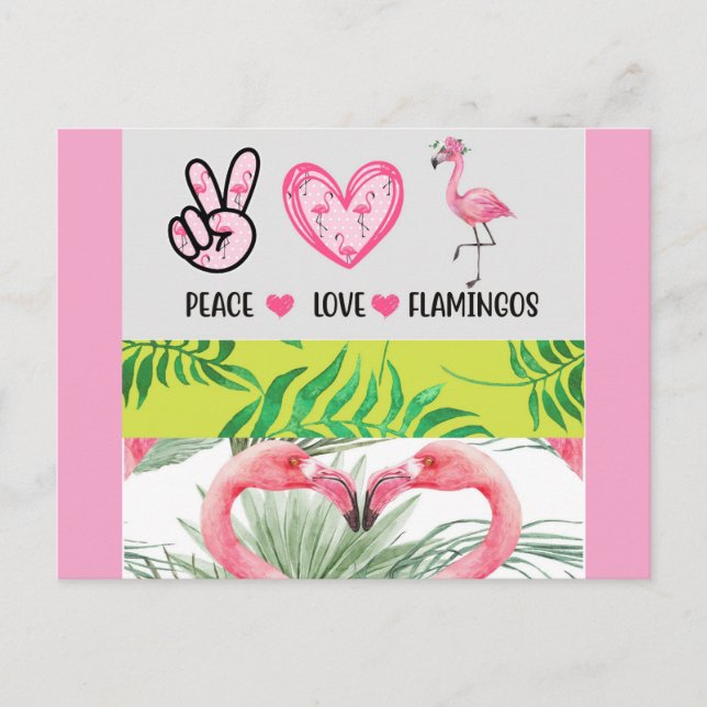 Cartão Postal Flamingos de Amor de Paz Tropical (Frente)