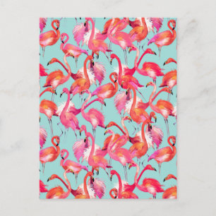 Cartão Postal Flamingos de Aquarela Coletados 2