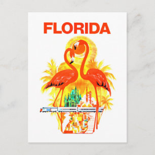 Cartão Postal Flamingos do poster de viagens de Florida do