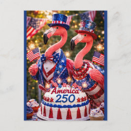 Cartão Postal Flamingos Feliz 250º Aniversário América 4 de Julh