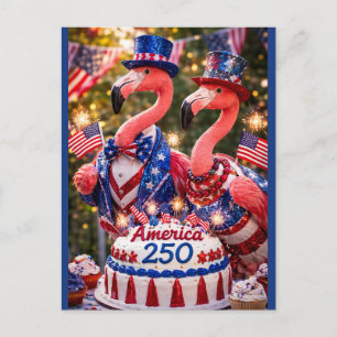 Cartão Postal Flamingos Feliz 250º Aniversário América 4 de Julh