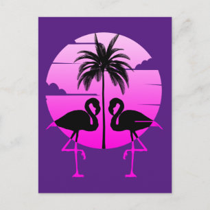 Cartão Postal Flamingos Pássaro Silhueta Rosa