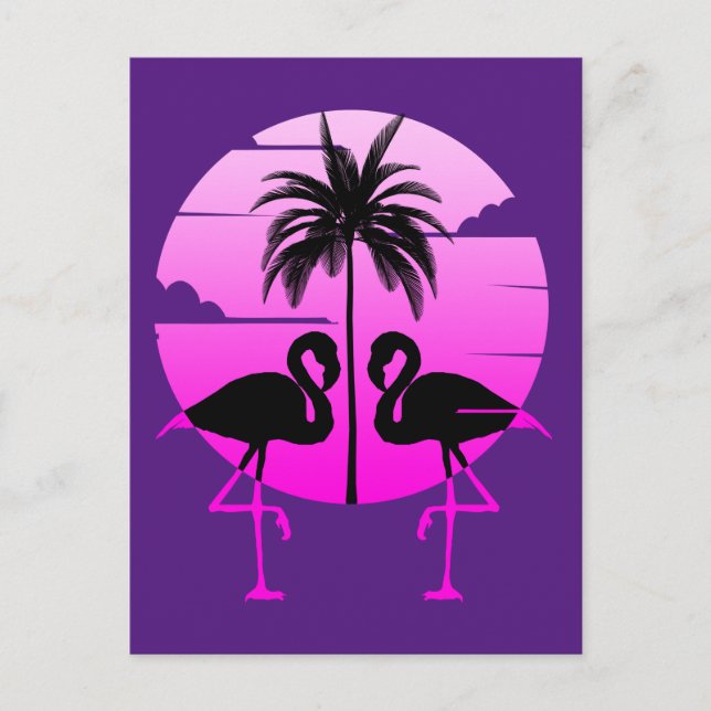 Cartão Postal Flamingos Pássaro Silhueta Rosa (Frente)