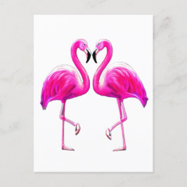 Cartão Postal Flamingos Rosa Apaixonados