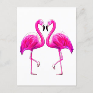 Cartão Postal Flamingos Rosa Apaixonados