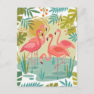 CARTÃO POSTAL FLAMINGOS ROSA FICAM JUNTOS