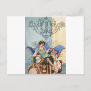 Cartão Postal Flapper com malas, viagem da década de 1920, colag