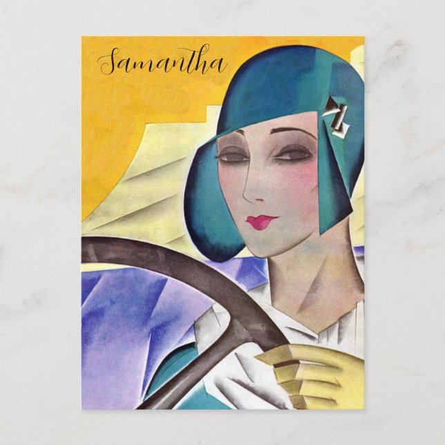 Cartão Postal Flapper no Chapéu Roxo (Frente)