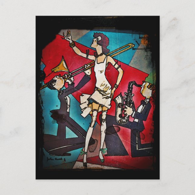Cartão Postal Flapper numa Banda de Jazz (Frente)