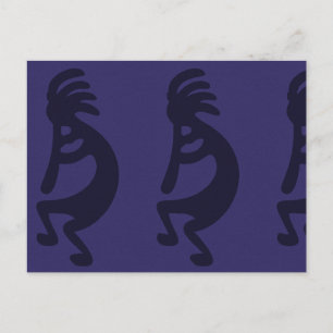 Cartão Postal Flauta tocando Kokopelli Figura 1: Preto em azul