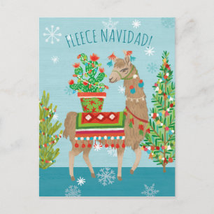Cartão Postal Fleece Navidad   Lovely Llamas Natal