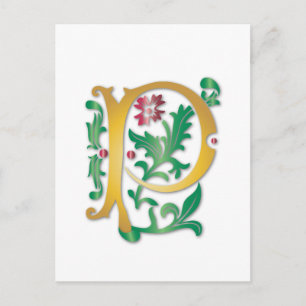 Cartão Postal Fleur-de-lis P Monograma