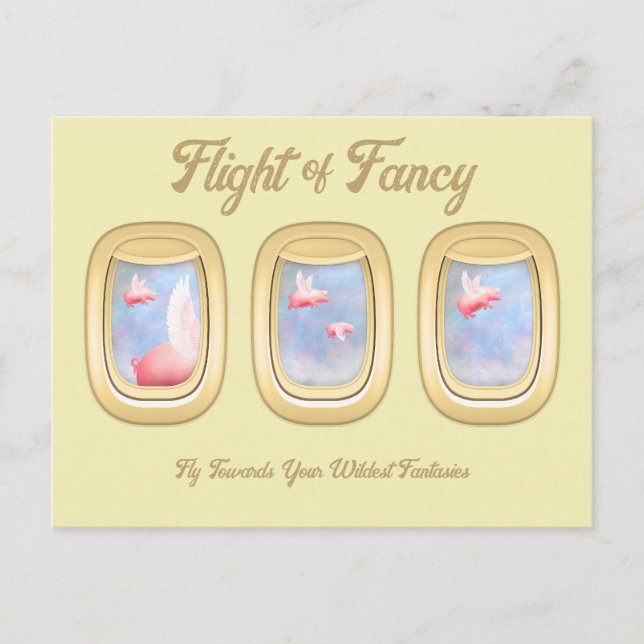 Cartão Postal Flight of Fancy-Pigs Flying Past Airplane Window P (Frente)