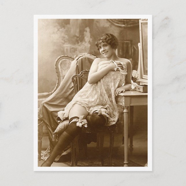 Cartão Postal Flirt Francesa - Pinup de vinheta (Frente)