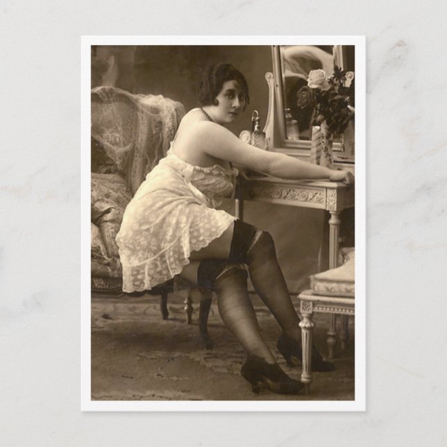 Cartão Postal Flirt Francesa - Pinup de vinheta (Frente)