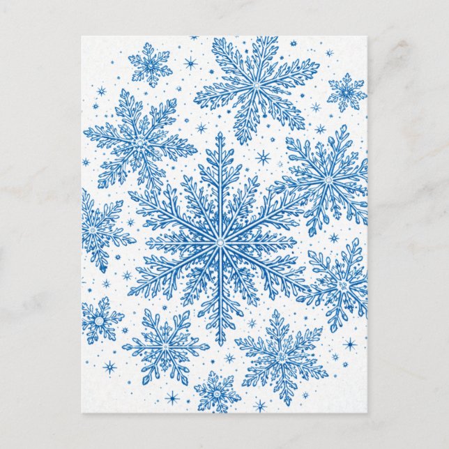 Cartão Postal Floco de Neve Azul em Estilo Clássico (Frente)