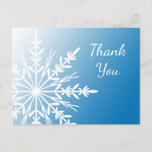 Cartão Postal Floco de neve branco no inverno azul Obrigado
