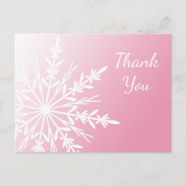Cartão Postal Floco de neve branco no inverno cor-de-rosa Obriga