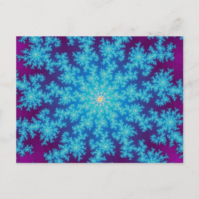 Cartão Postal Floco de neve Fractal Aqua Azul (Frente)