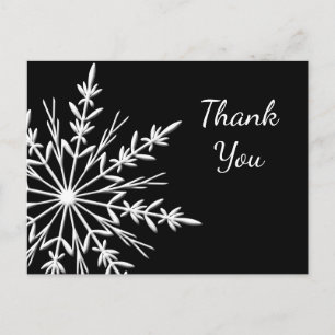 Cartão Postal Floco de neve preto e branco Winter Obrigado