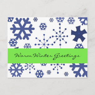 Cartão Postal Flocos de Neve Azuis Cumprimentos Quentes de Inver