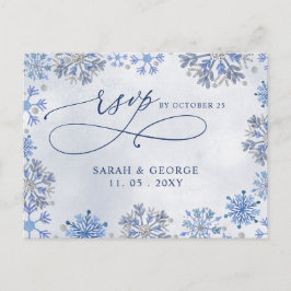 Cartão Postal Flocos de Neve Azuis Prateados Casamento de Invern
