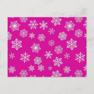 Cartão Postal Flocos de neve brancos de 3 d sobre fundo rosa fuc