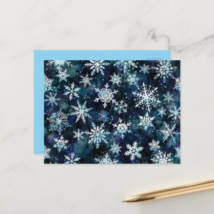 Cartão Postal Flocos de Neve Caindo Noite de Inverno Azul Profun