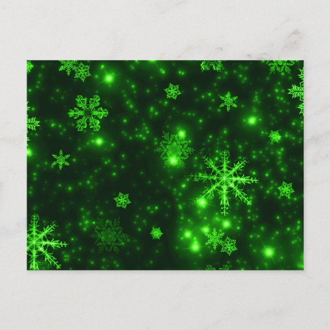 Cartão Postal Flocos de neve com fundo verde (Frente)