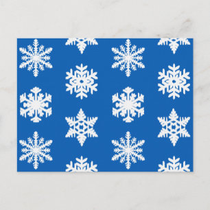 Cartão Postal Flocos de neve de ikat - Azul de cobalto e branco