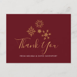 Cartão Postal Flocos de Neve Dourados Decorativos Natal Obrigado