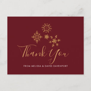 Cartão Postal Flocos de Neve Dourados Decorativos Natal Obrigado