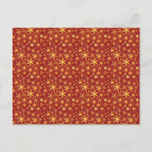 Cartão Postal Flocos de neve Dourados no padrão vermelho Natal