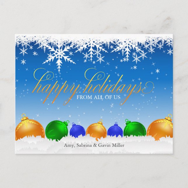 Cartão Postal Flocos de neve e Enfeites de natal (Frente)