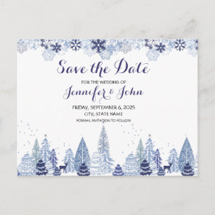 Cartão Postal Flocos de Neve em Aquarela Casamento de Inverno Sa