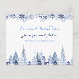 Cartão Postal Flocos de Neve em Aquarela Elegante Casamento de I