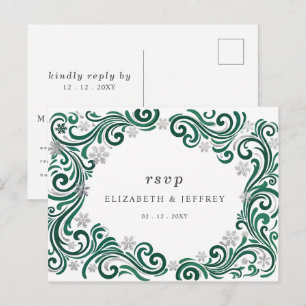 Cartão Postal Flocos de Neve Esmeralda Prateada Casamento de Inv