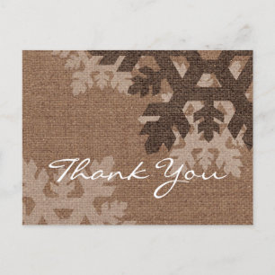 Cartão Postal Flocos de neve Estilo Russo Faux Burlap Obrigado