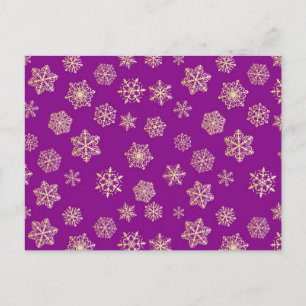 Cartão Postal Flocos de neve ouro, fundo roxo
