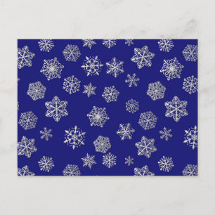Cartão Postal Flocos de neve prateados sobre fundo azul escuro