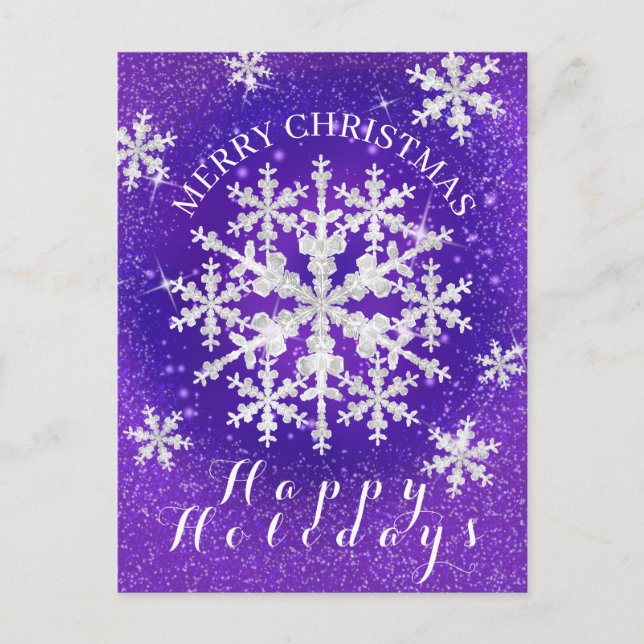Cartão Postal Flocos de Neve Roxo Branco (Frente)