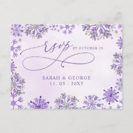 Cartão Postal Flocos de Neve Roxo Prateado Casamento de Inverno 