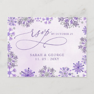 Cartão Postal Flocos de Neve Roxo Prateado Casamento de Inverno